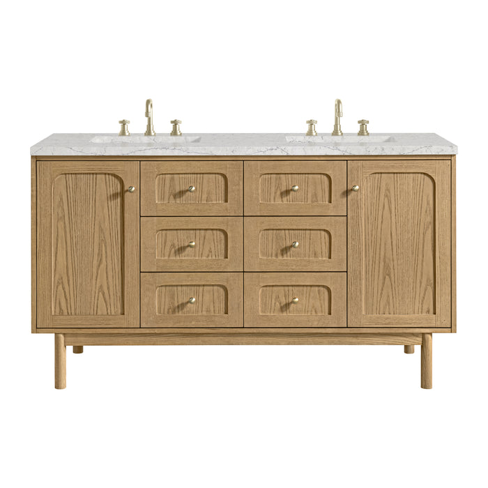 Laurent 60" Double Vanity, Honey Oak w/ 3 CM Siberian Silestone Top w/FreePower Wireless Charger