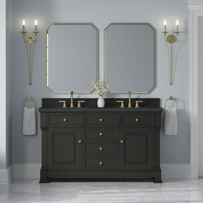 Brookfield 60" Double Vanity, Pecan w/ 3 CM Ethereal Noctis Silestone  Top