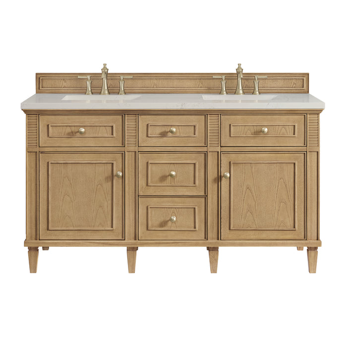 Lorelai 60" Double Vanity, Bright White w/ 3 CM Parisien Bleu Silestone Top w/FreePower Wireless Charger