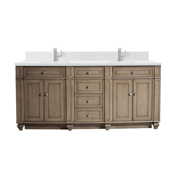 Bristol 72" Double Vanity, Saddle Brown w/ 3 CM Parisien Bleu Silestone Top w/FreePower Wireless Charger
