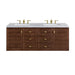 Amberly 60" Double Vanity, Mid-Century Walnut, w/ 3 CM Tajnar Eclos Top w/FreePower Wireless Charger