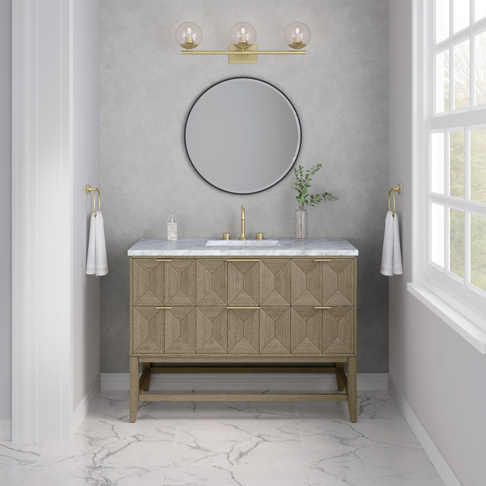 Emmeline 48" Single Vanity, Pebble Oak, w/ 3 CM Tajnar Eclos Top w/FreePower Wireless Charger