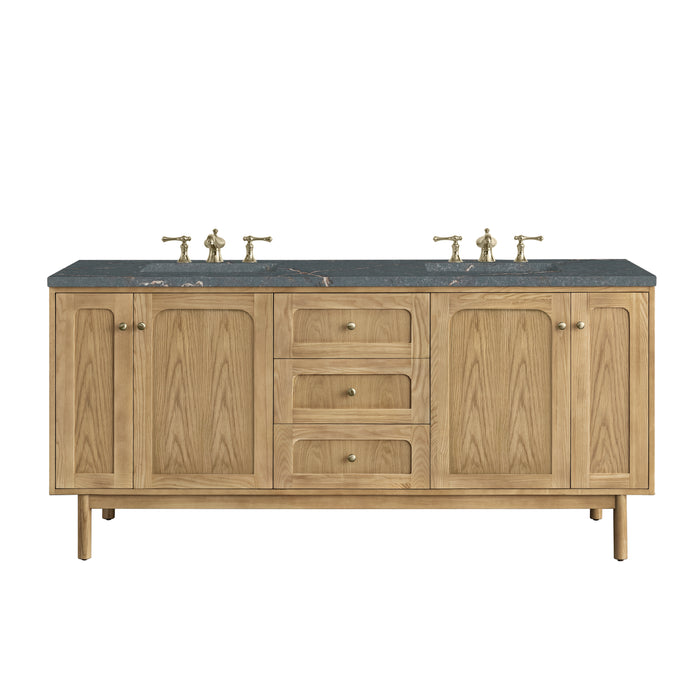 Laurent 72" Double Vanity, Light Natural Oak w/ Single Hole 3 CM White Zeus Top & Backsplash