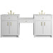 Bellshire 84" Dual Vanity Set with 24" Make-Up Counter, Bright White w/3 cm Ethereal Noctis Silestone Top