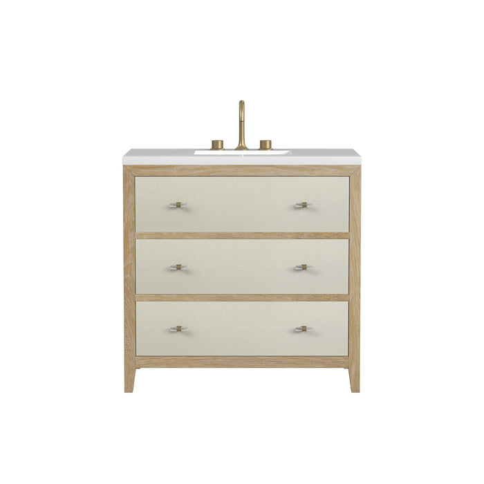 Celeste 36" Single Vanity, Sunwashed Oak with Embossed Shagreen w/ 3 CM White Zeus Silestone Top