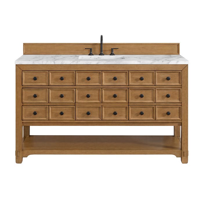 Malibu 60" Single Vanity, Amber Birch w/ 3 CM Carrara Marble Top