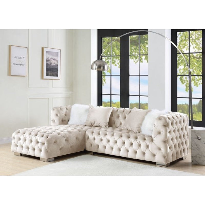 Acme Furniture Syxtyx Sectional - Lf Chaise W/2 Pillow in Beige Velvet LV00334-2