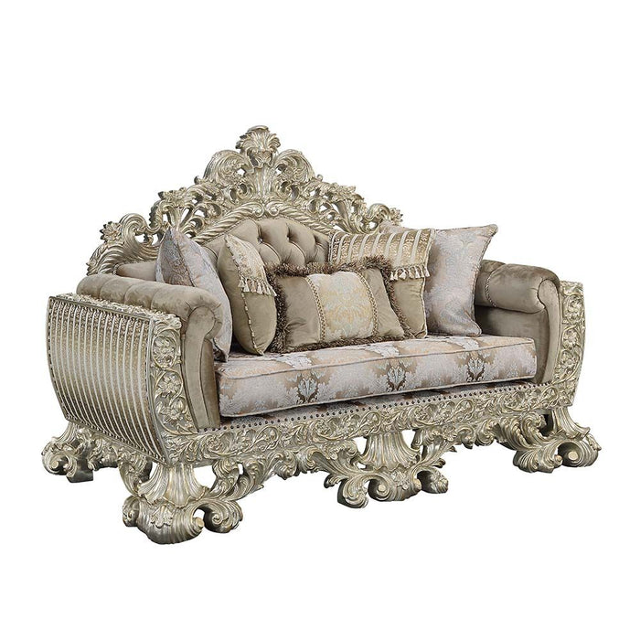 Acme Furniture Sorina Loveseat - Base in Velvet, Fabric & Antique Gold Finish LV01206-2
