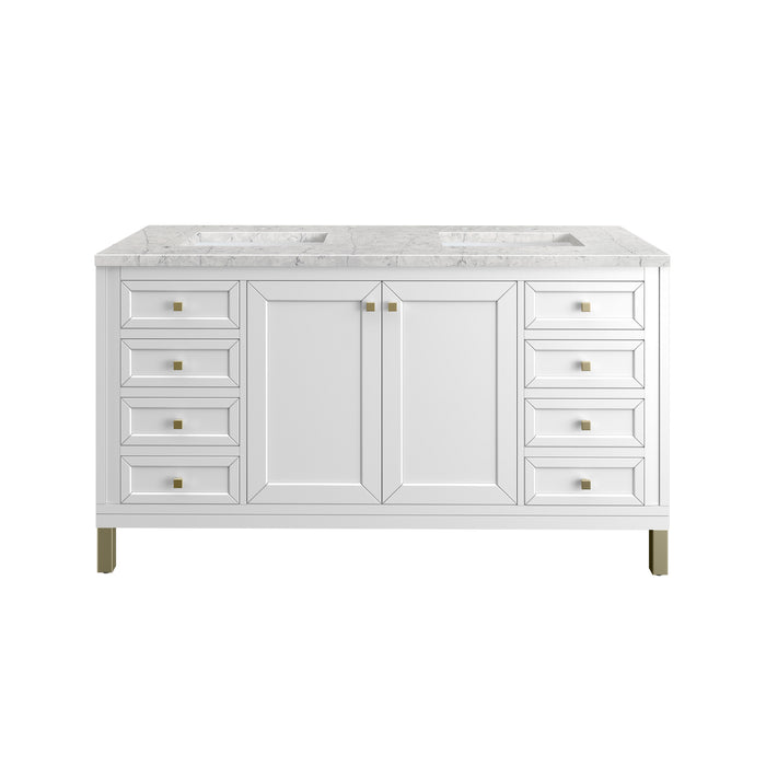 Chicago 60" Double Vanity, Glossy White, w/ 3 CM Eternal Jasmine Pearl Silestone® Top