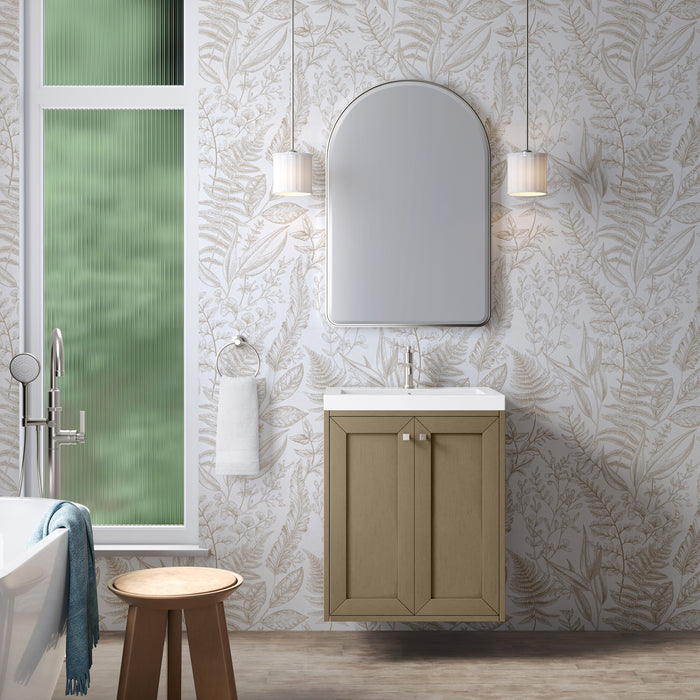James Martin Chianti 24" Single Bathroom Vanity in Walnut Whisper, shown in a bathroom setting