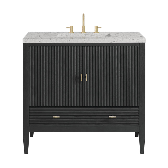 Myrrin 36" Vanity, Carbon Oak w/ 3 CM Eternal Jasmine Pearl Silestone Top