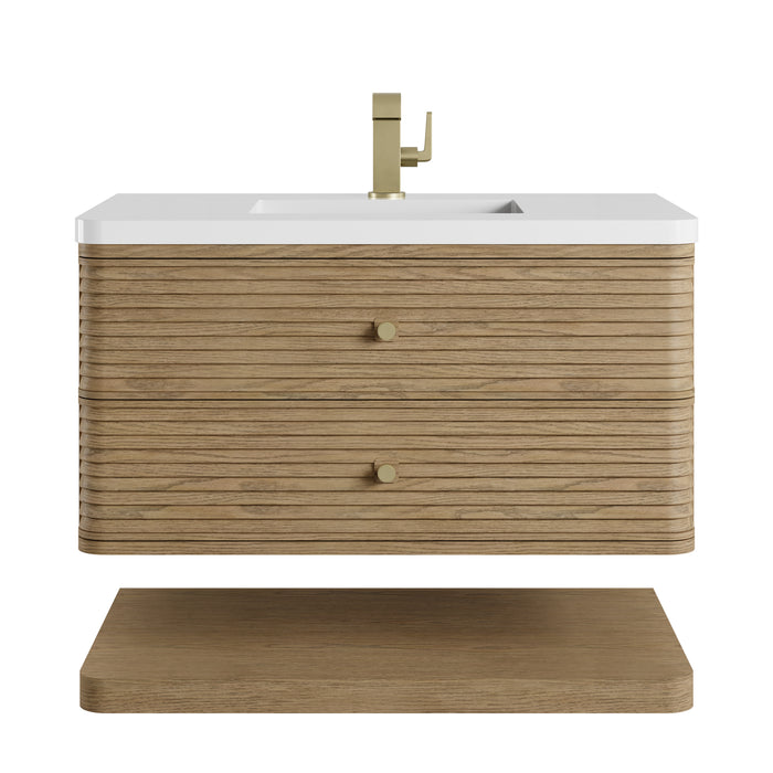 Allamari 36" Single Vanity, Dune Mist w/ Single Hole 3 CM White Zeus Silestone Top