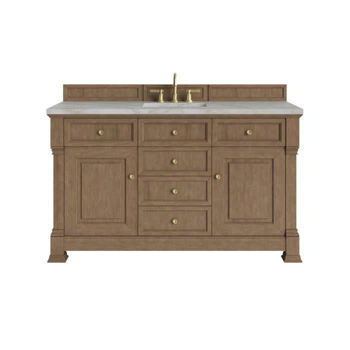 Brookfield 60" Single Vanity, Honey Oak w/ 3 CM Victorian Silver Silestone Top w/ FreePower Wireless Charger