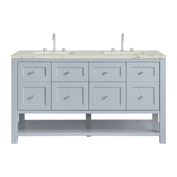 Breckenridge 60" Double Vanity, Smokey Celadon, w/ 3 CM Victorian Silver Quartz Top