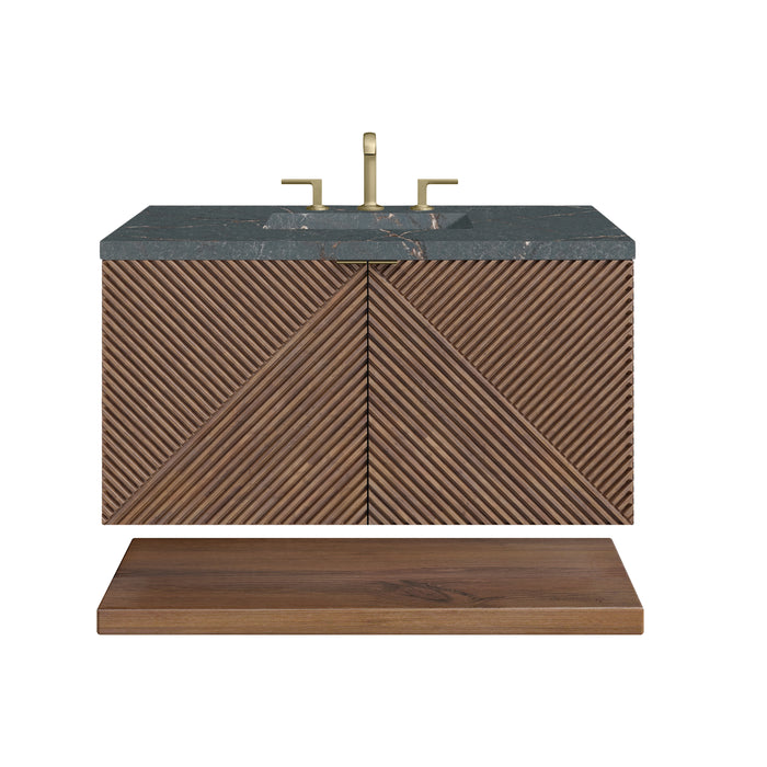 Marcello 36" Single Vanity, Chestnut w/ 3 CM Parisien Bleu Top