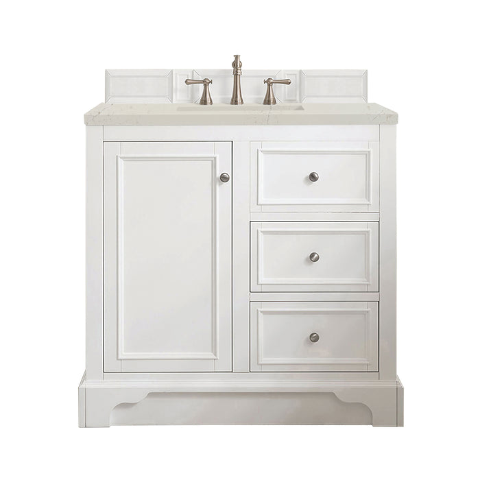 De Soto 36" Single Vanity, Bright White, w/ 3 CM Siberian Silestone Top