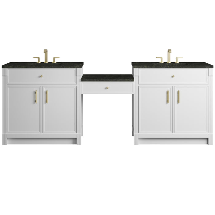 Bellshire 96" Dual Vanity Set with 24" Make-Up Counter, Bright White w/3 cm Phantome Eclos Top