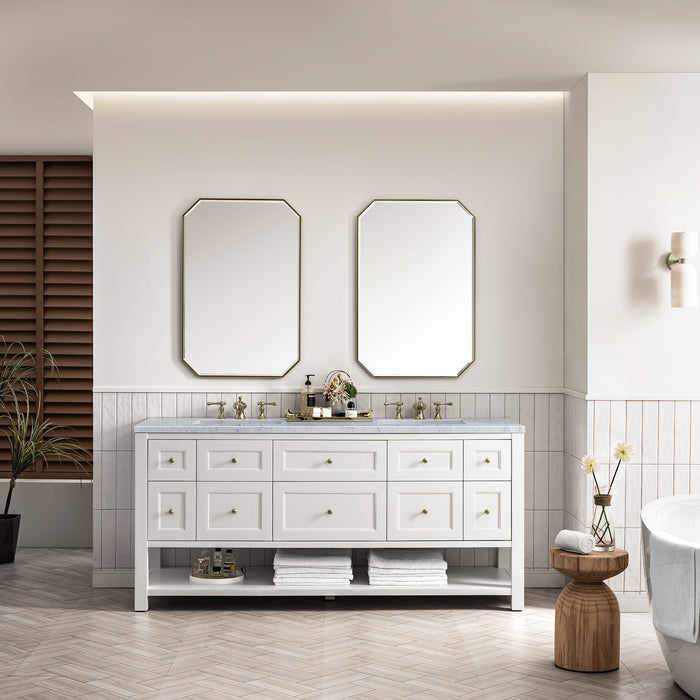 Breckenridge 72" Double Vanity, Serenity Blue, w/ 3 CM Victorian Silver Quartz Top