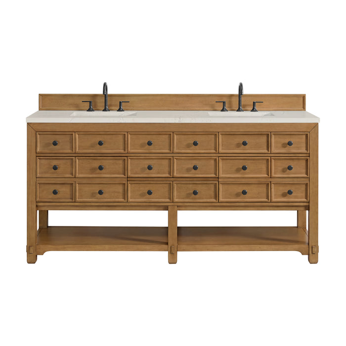 Malibu 72" Double Vanity, Amber Birch, w/ 3 CM Siberian Silestone Top