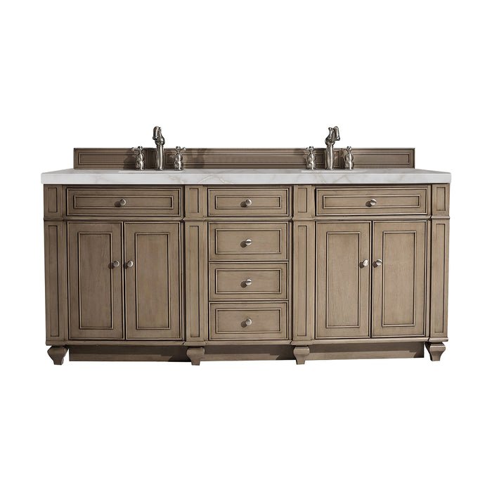Bristol 72" Double Vanity, Whitewashed Walnut w/ 3 CM White Zeus Silestone Top