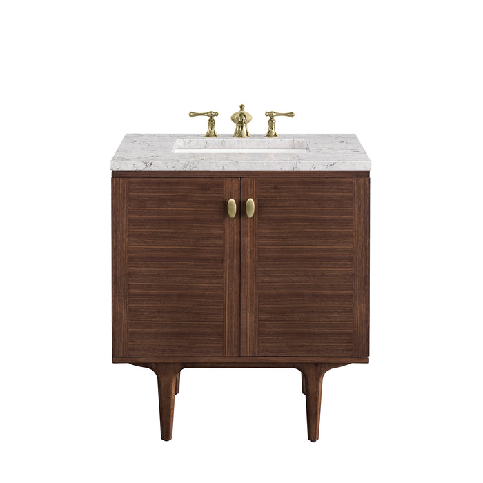 Amberly 30" Single Vanity, Mid-Century Walnut w/ 3 CM Eternal Jasmine Pearl Top