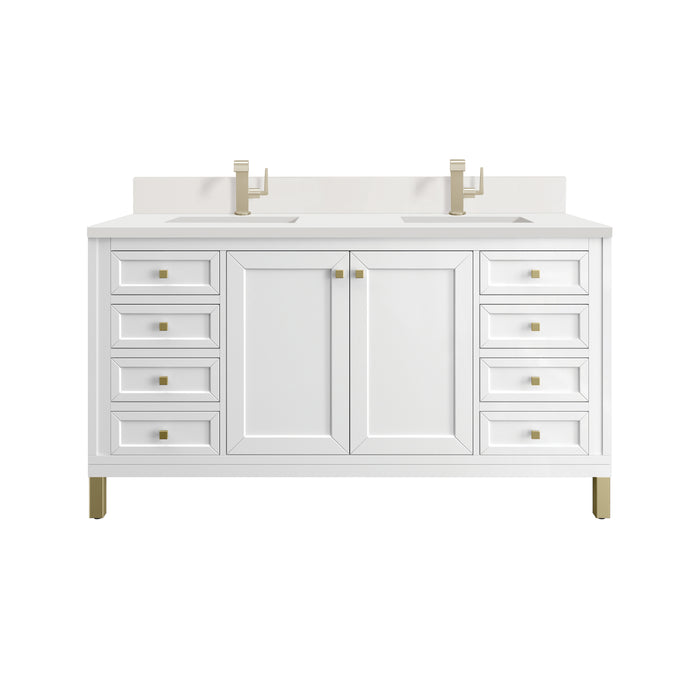 Chicago 60" Double Vanity, Glossy White, w/ Single Hole 3CM White Zeus Silestone® Top & Backsplash