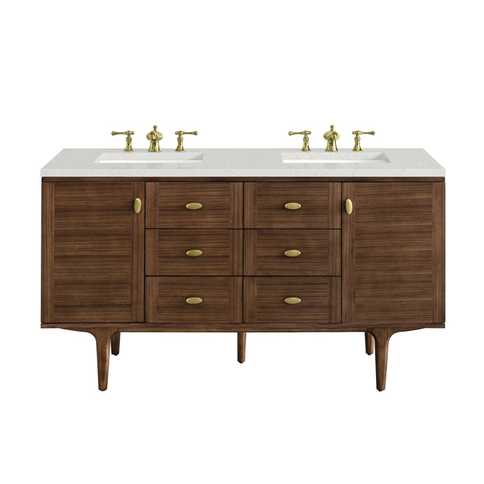 Amberly 60" Double Vanity, Mid-Century Walnut w/ 3 CM Lime Delight Top