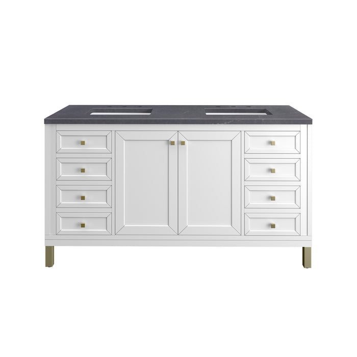 Chicago 60" Double Vanity, Glossy White, w/ 3 CM Charcoal Soapstone Silestone® Top