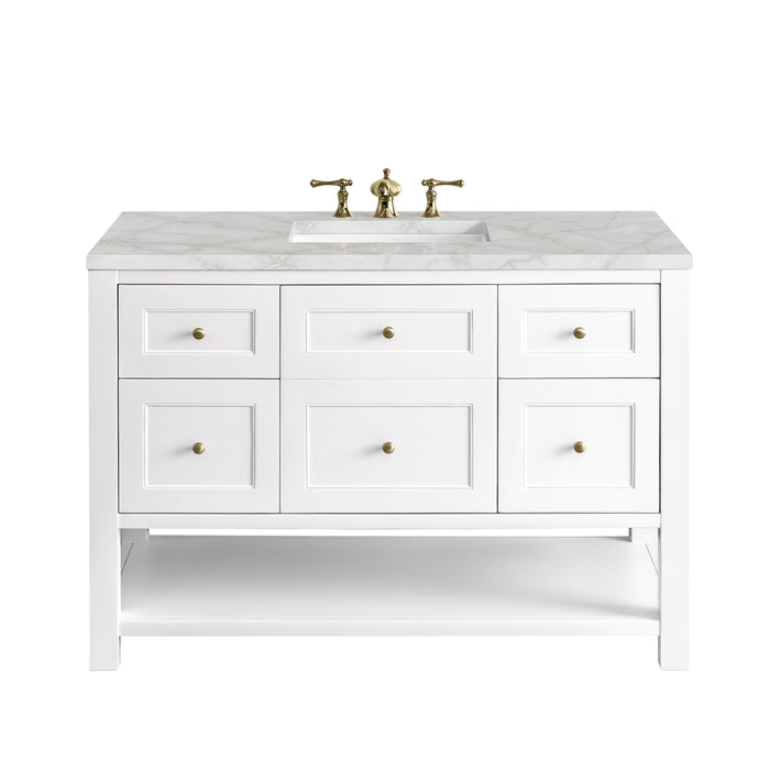 Breckenridge 48" Single Vanity, Bright White w/ 3 CM Victorian Silver Top