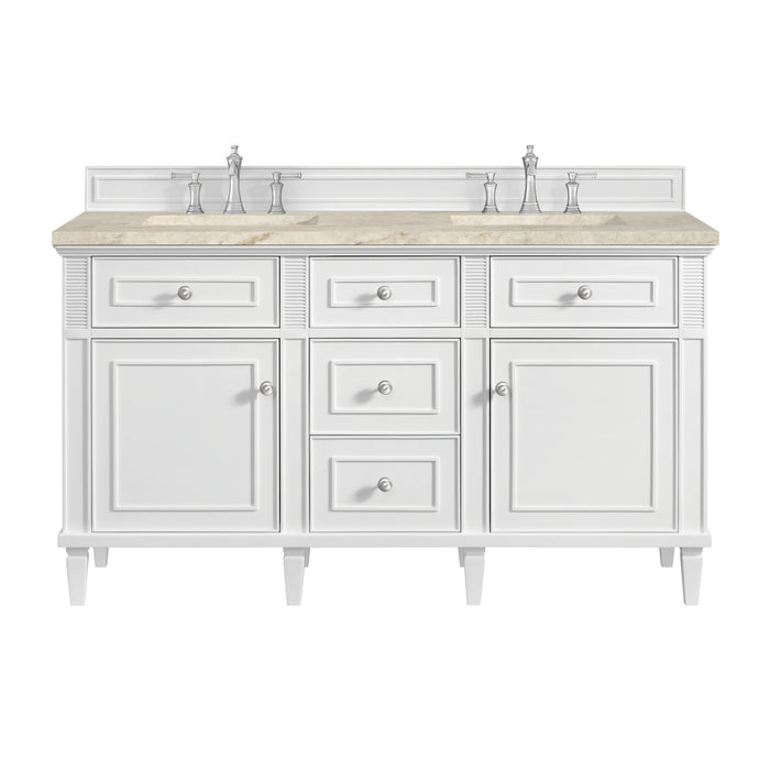 Lorelai 60" Double Vanity, Bright White w/ 3 CM Eternal Jasmine Pearl Silestone Top