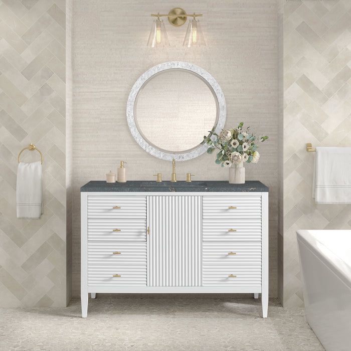 Myrrin 48" Single Vanity, Mid Century Walnut, w/ 3 CM Siberian Silestone Top w/FreePower Wireless Charger