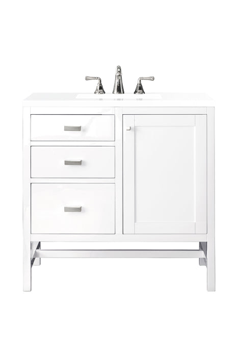 Addison 36" Single Vanity, Glossy White w/ 3 CM White Zeus Silestone Top