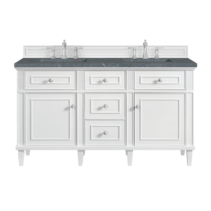 Lorelai 60" Double Vanity, Bright White w/ Single Hole 3 CM White Zeus Silestone Top & Backsplash