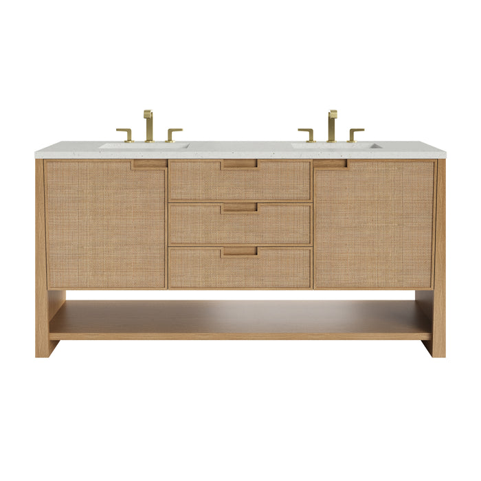 Solene 72" Double Vanity, Seaside Oak, w/ 3 CM Lime Delight Quartz Top