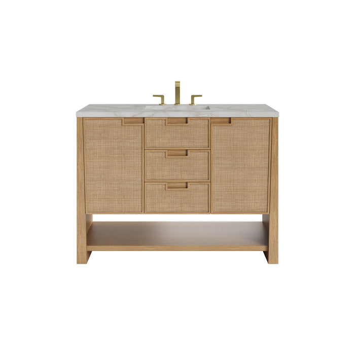 Solene 48" Single Vanity, Seaside Oak, w/ 3 CM Victorian Silver Quartz Top
