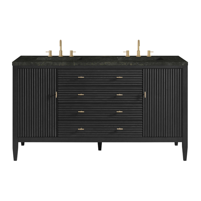 Myrrin 60" Double Vanity, Carbon Oak w/ 3 CM Carrara White Marble Top