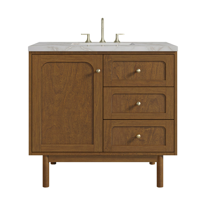 Laurent 36" Single Vanity, Honey Oak w/ 3 CM Victorian Silver Silestone Top