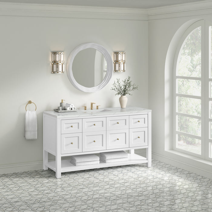 Breckenridge 60" Single Vanity, Whitewashed Oak, w/ 3 CM Carrara Marble Top