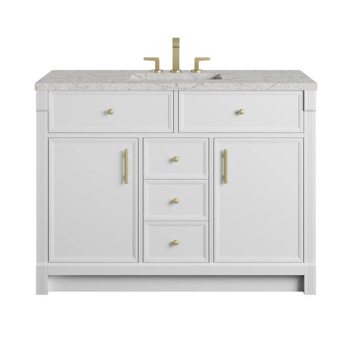 Bellshire 48" Single Vanity, Bright White w/ 3 CM Eternal Jasmine Pearl Silestone Top