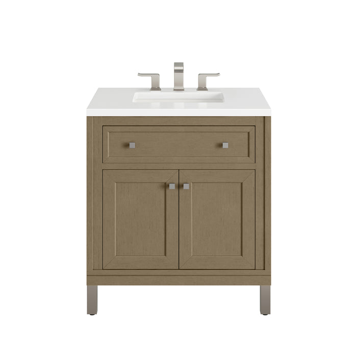 Chicago 30" Single Vanity, Walnut Whisper, w/ 3 CM White Zeus Silestone® Top