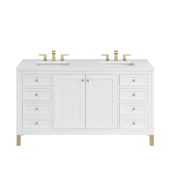 Chicago 60" Double Vanity, Glossy White, w/ 3 CM White Zeus Silestone® Top