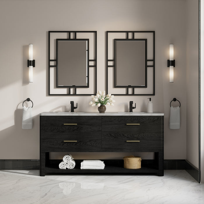 Lucian 72" Double Vanity, Pebble Oak, w/ 3 CM Tajnar Eclos Widespread Top