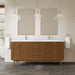James Martin Laurent 72" Double Bathroom Vanity in Honey Oak, shown in a bathroom setting