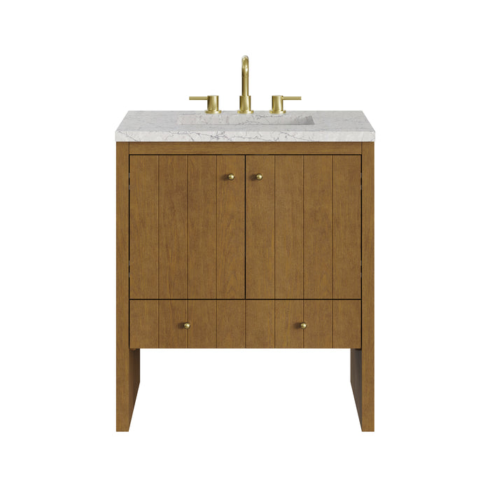 Hudson 30" Single Vanity, Honey Oak w/ 3 CM Eternal Jasmine Pearl Silestone Top