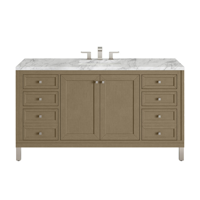 Chicago 60" Single Vanity, Smokey Celadon, w/ 3 CM Siberian Silestone Top