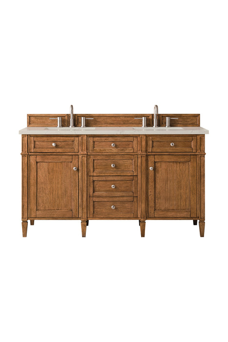 Brittany 60" Double Vanity, Saddle Brown w/ 3 CM Eternal Jasmine Pearl Silestone Top