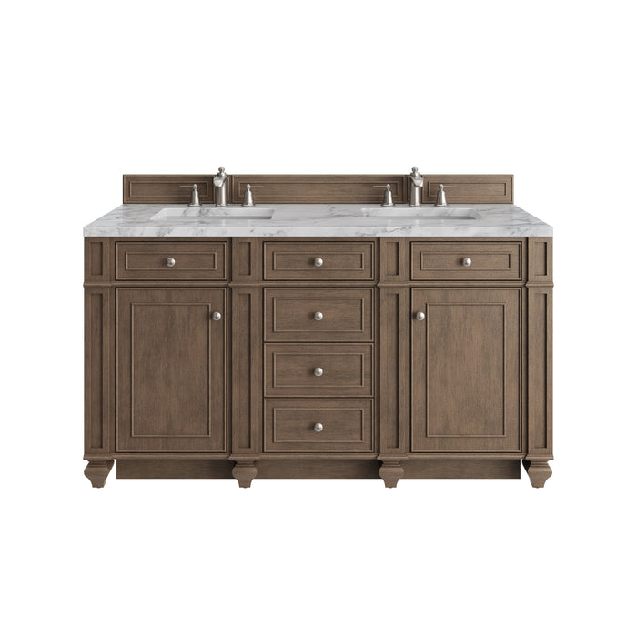 Bristol 60" Double Vanity, Saddle Brown, w/ 3 CM Siberian Silestone Top w/FreePower Wireless Charger
