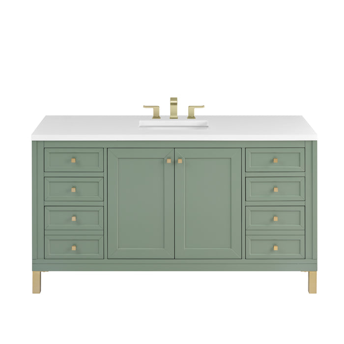 Chicago 60" Single Vanity, Smokey Celadon, w/ 3 CM Eternal Jasmine Pearl Silestone® Top