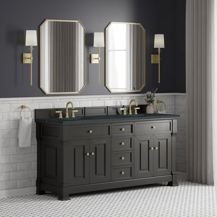 Brookfield 72" Double Vanity, Pecan w/ 3 CM Victorian Silver  Silestone Top
