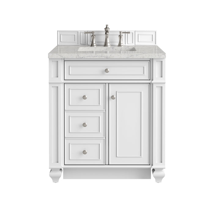 Bristol 30" Single Vanity, Bright White w/ 3 CM Eternal Jasmine Pearl Silestone Top